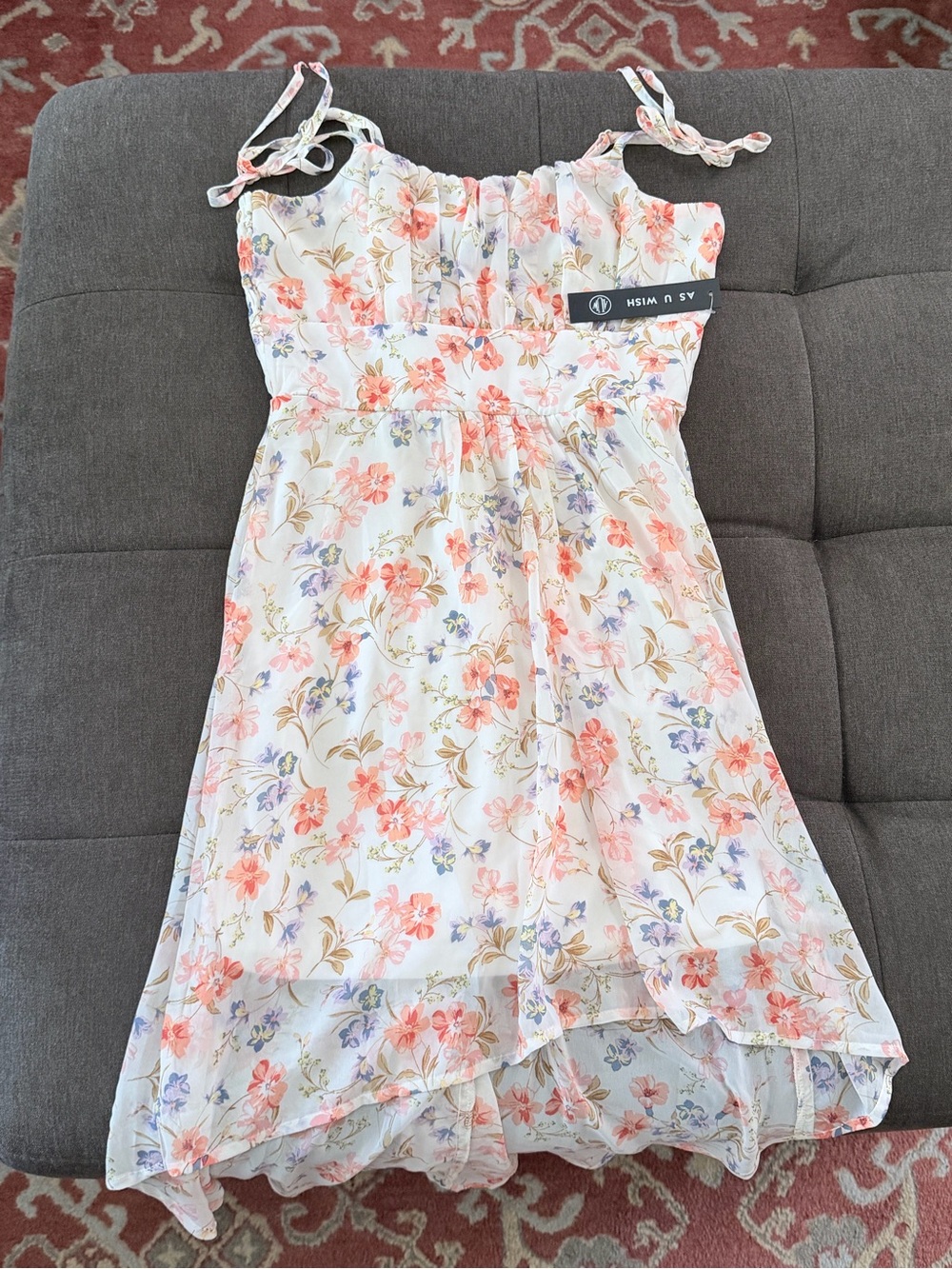 As U Wish Floral Tiered Midi Dress in Cream with Pink & Lavender Flowers